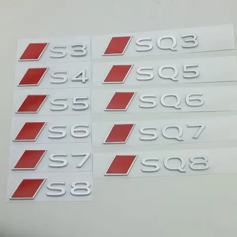 New ABS 3D Glossy Black Orange Block Letters Emblem For S S3 S4 S5 S6 S7 S8 RS Series Car Trunk Badge Sticker Accessories