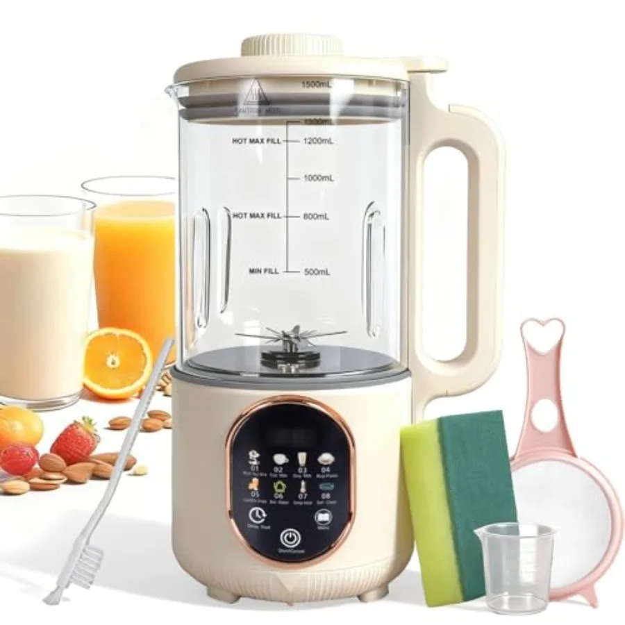 10-in-1 Nut Milk Maker for home kitchen use, stainless steel body, white color, with delayed start, keep warm, and auto-clean f
10-in-1 Nut Milk Maker for home kitchen use, stainless steel body, white color, with delayed start, keep warm, and auto-clean f