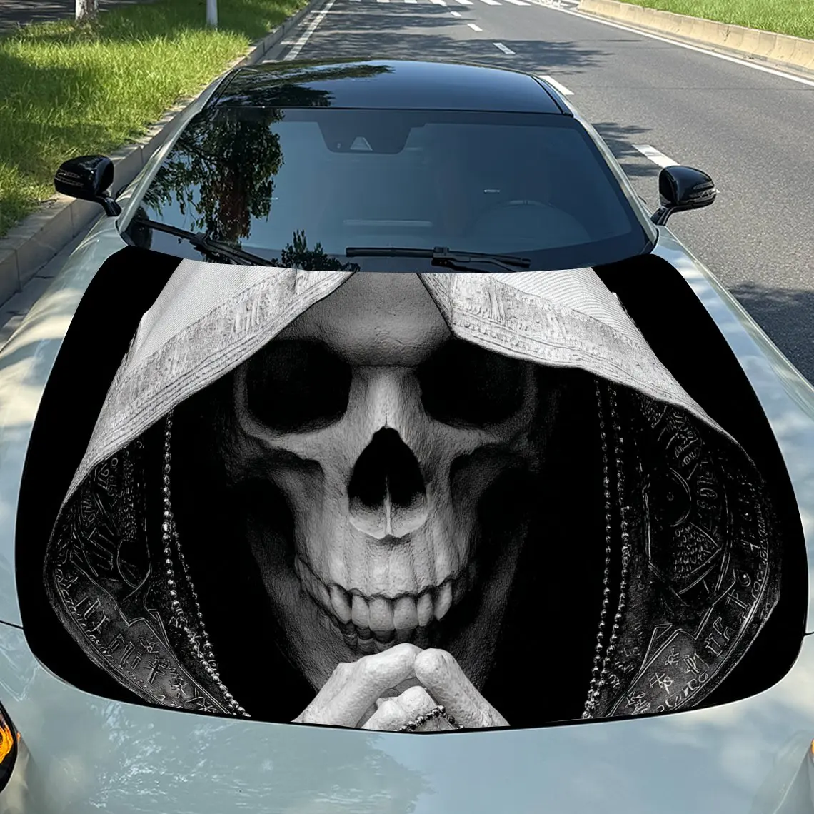 Mysterious White Hooded Skeleton PVC Car Hood Wraps, Self-Adhesive Waterproof Car Bonnet Decal Sticker, Car Decoration Protectio
Mysterious White Hooded Skeleton PVC Car Hood Wraps, Self-Adhesive Waterproof Car Bonnet Decal Sticker, Car Decoration Protectio