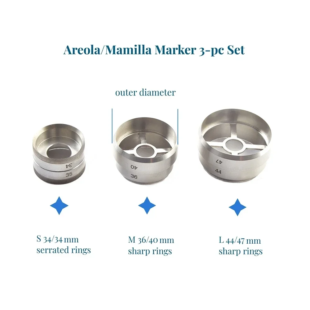 Double Ended Set of 3 Grossman Areola Marker Freeman Areola Marker - Breast Markers for Diameter 35mm/40mm/47mm
Double Ended Set of 3 Grossman Areola Marker Freeman Areola Marker - Breast Markers for Diameter 35mm/40mm/47mm