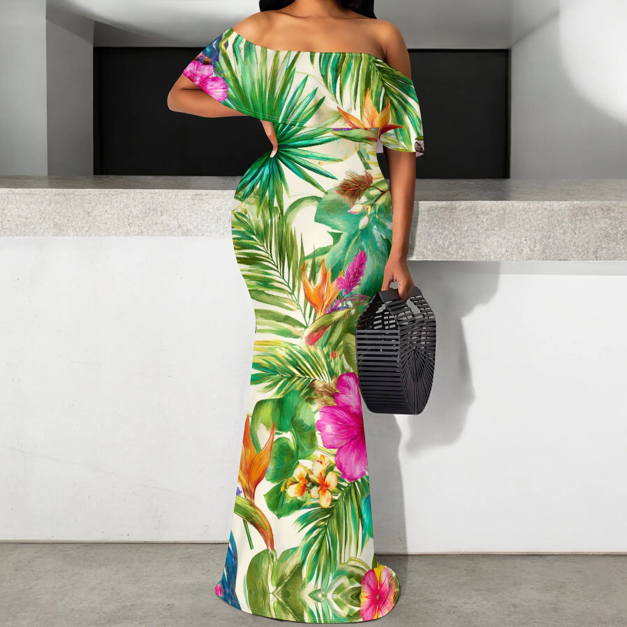 Tropical Leaf Floral Print Maxi Dress S‑3XL Off Shoulder Bodycon Style for Beach Vacation, Summer Brunch or Island Resort Look
Tropical Leaf Floral Print Maxi Dress S‑3XL Off Shoulder Bodycon Style for Beach Vacation, Summer Brunch or Island Resort Look