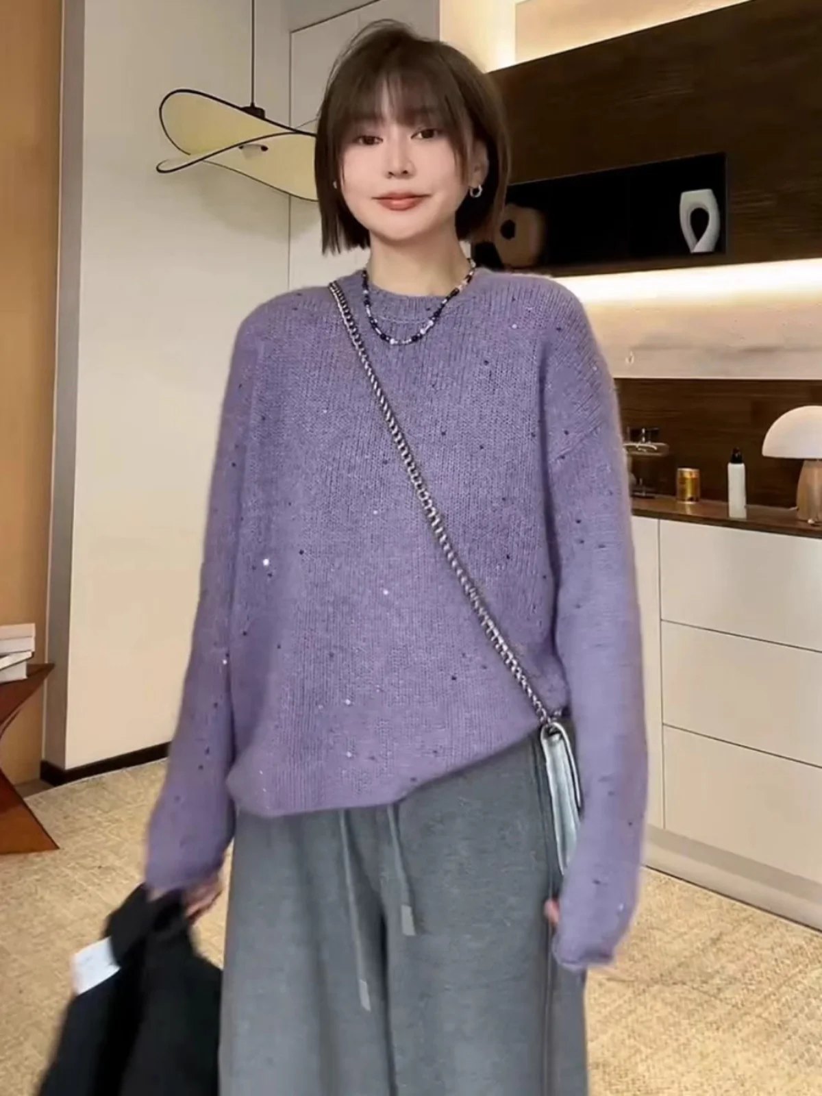 Women's Oversize Knitted Sweater Hoodie Sequin Trim Removed Comfortable Loose Fit Winter Top round Ne Long Sve Color
Women's Oversize Knitted Sweater Hoodie Sequin Trim Removed Comfortable Loose Fit Winter Top round Ne Long Sve Color