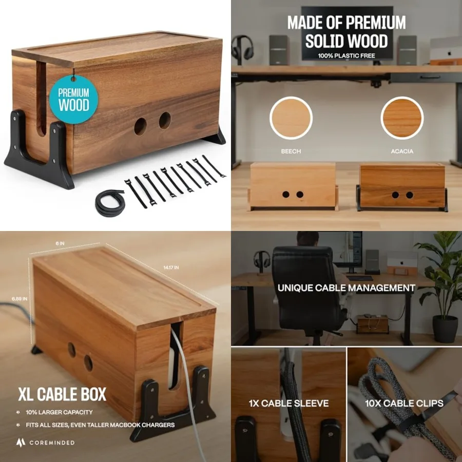 Extra Large Cable Management Box, Wood Cord Hider Box and Organizer for Power Strip, TV Wires and Desk Cable Storage
Extra Large Cable Management Box, Wood Cord Hider Box and Organizer for Power Strip, TV Wires and Desk Cable Storage