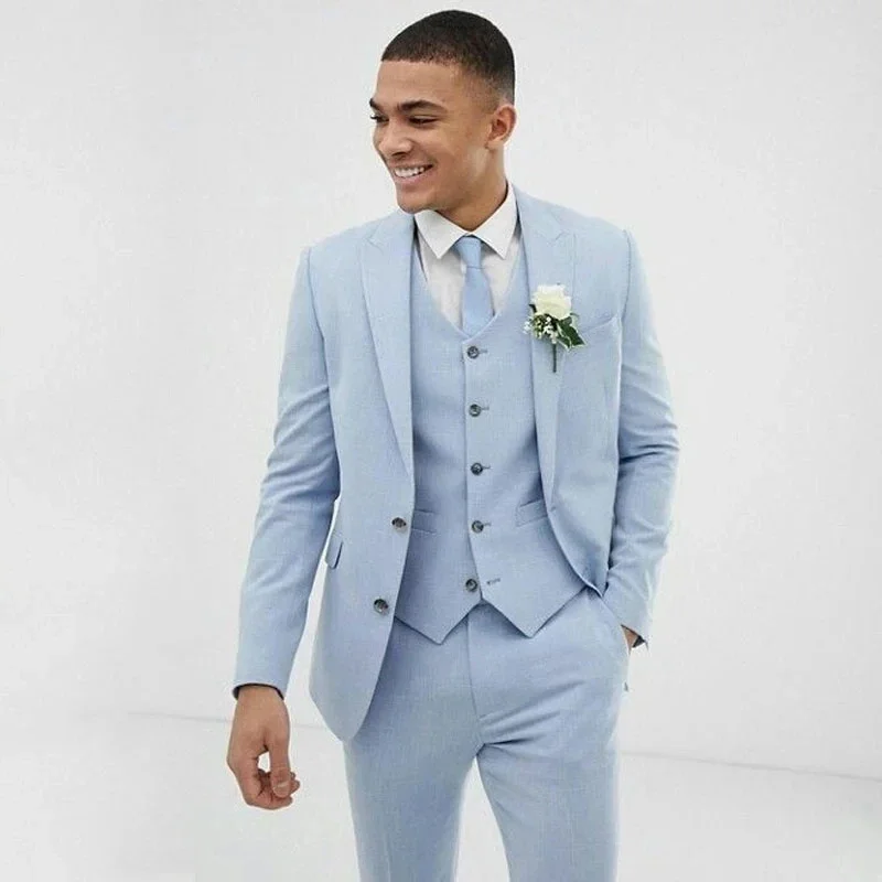 Sky blue Men Suits Slim Fit Groom Wear Tuxedos Coat Dinner Suit 3 Pieces (Jacket+Pants+Vest)
Sky blue Men Suits Slim Fit Groom Wear Tuxedos Coat Dinner Suit 3 Pieces (Jacket+Pants+Vest)