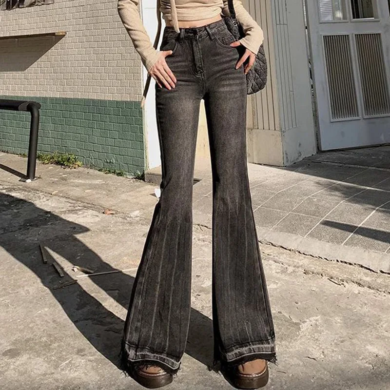 Женские корейские расклешенные джинсы с высокой талией в стиле ретро, женские шикарные рваные облегающие тонкие брюки для девочек, классические модные однотонные джинсовые брюки
Женские корейские расклешенные джинсы с высокой талией в стиле ретро, женские шикарные рваные облегающие тонкие брюки для девочек, классические модные однотонные джинсовые брюки