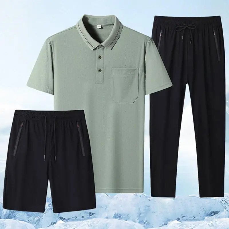 Summer New Ice Silk Short Sleeve Shirt And Long Pants Sports Casual Men's Clothing Set with Shorts Business Style 3pcs Set
Summer New Ice Silk Short Sleeve Shirt And Long Pants Sports Casual Men's Clothing Set with Shorts Business Style 3pcs Set