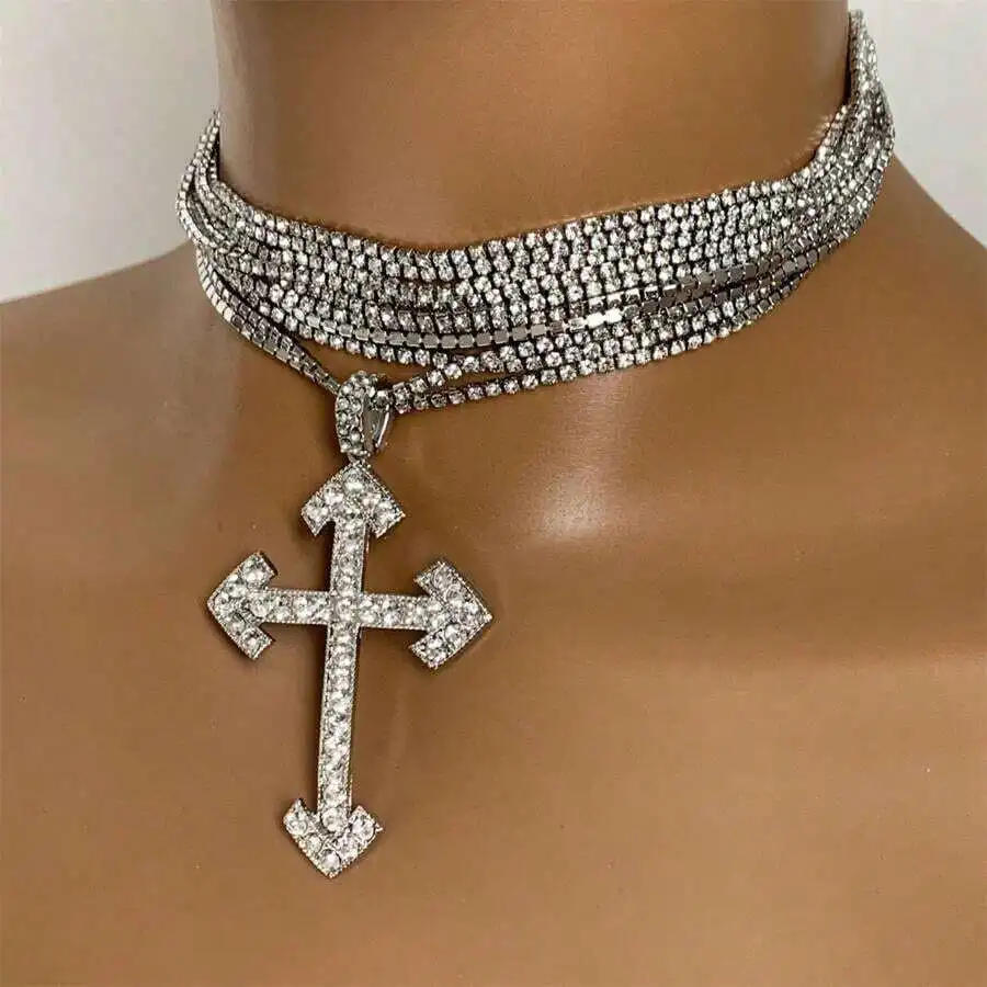 Exaggerated Multilayer Rhinestone Choker Necklace With Cross Pendant For Women
Exaggerated Multilayer Rhinestone Choker Necklace With Cross Pendant For Women