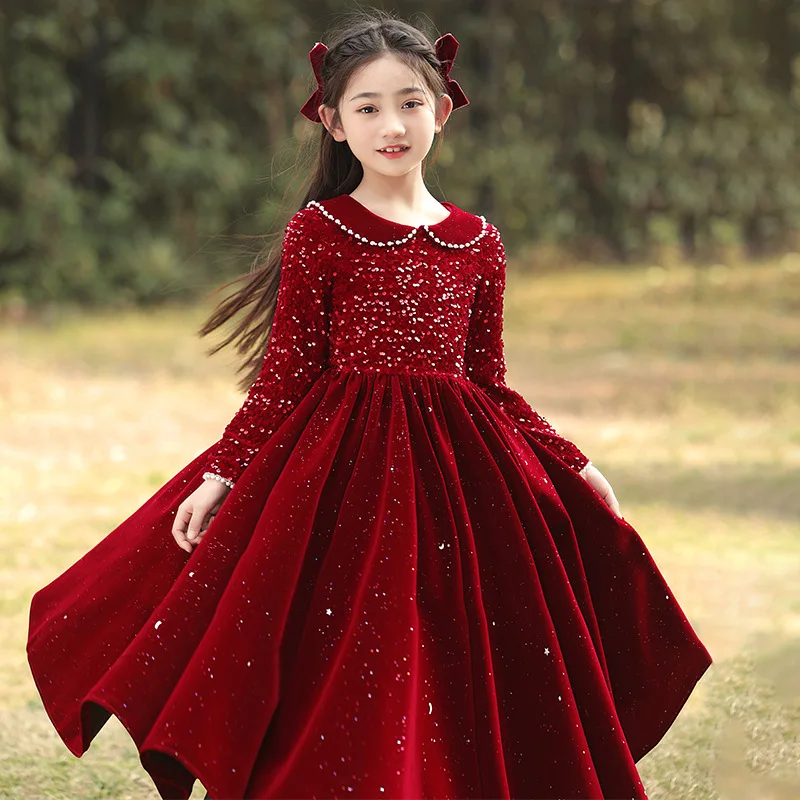 Girls piano performance dress 2025 new burgundy sequins high-end foreign style long-sleeved children's princess dress
Girls piano performance dress 2025 new burgundy sequins high-end foreign style long-sleeved children's princess dress