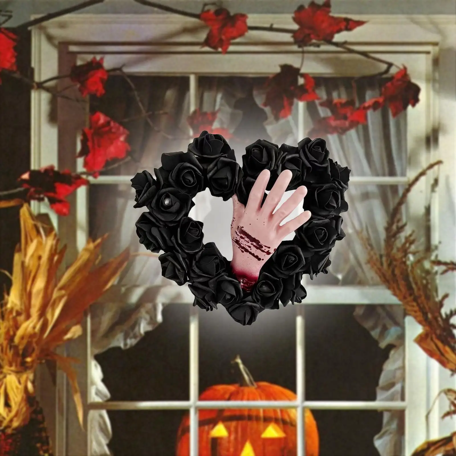 Halloween Bloody Hand Black Rose Wreath Photo Prop Creative Ornament Front Door Wreath for Club Gift Indoor Apartment Hotel
Halloween Bloody Hand Black Rose Wreath Photo Prop Creative Ornament Front Door Wreath for Club Gift Indoor Apartment Hotel