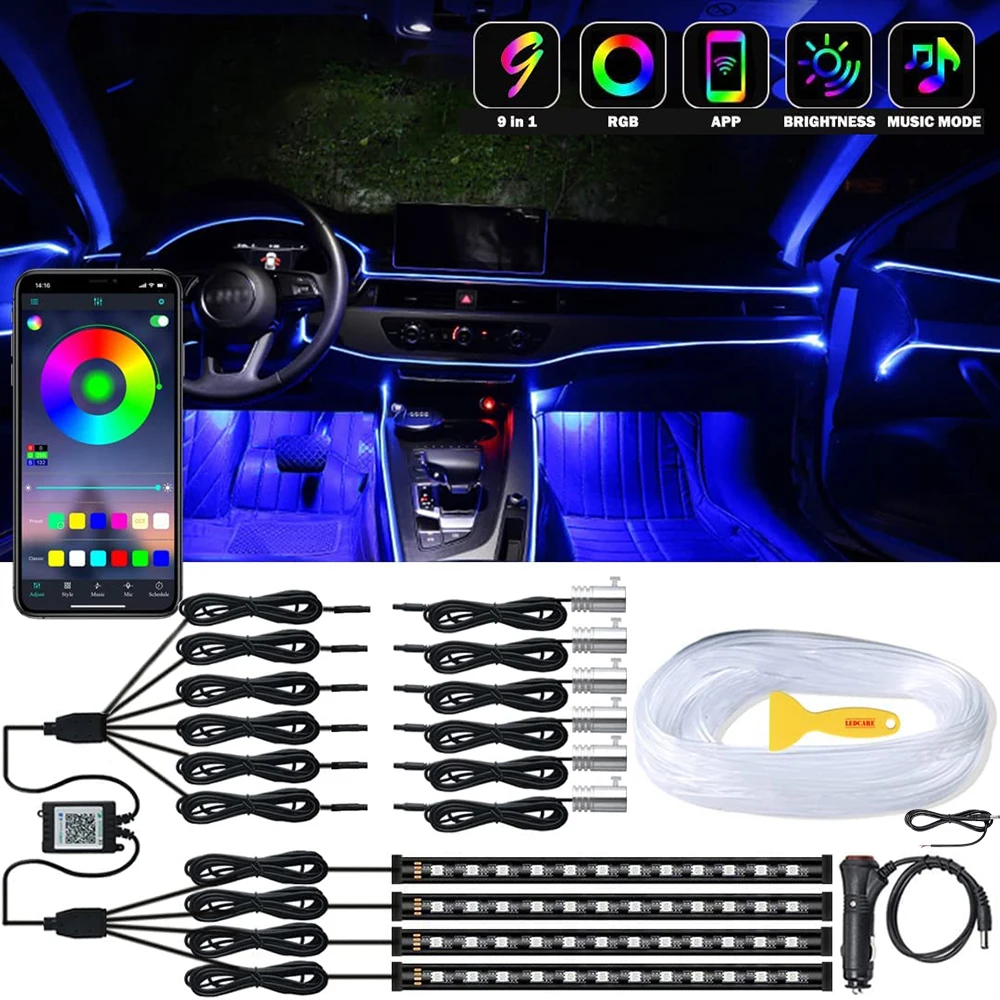 RGB Fiber Optic EL LED Car Ambient Interior Foot Light App Sound Music Control Neon LED Strip Auto Atmosphere Decorative Lamps
RGB Fiber Optic EL LED Car Ambient Interior Foot Light App Sound Music Control Neon LED Strip Auto Atmosphere Decorative Lamps