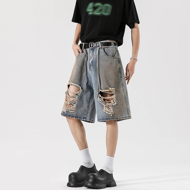 Men's Summer Ripped Denim Shorts Street Hip-hop Retro Baggy Cropped Pants Y2K Student Lace Up Washed Shorts
Men's Summer Ripped Denim Shorts Street Hip-hop Retro Baggy Cropped Pants Y2K Student Lace Up Washed Shorts