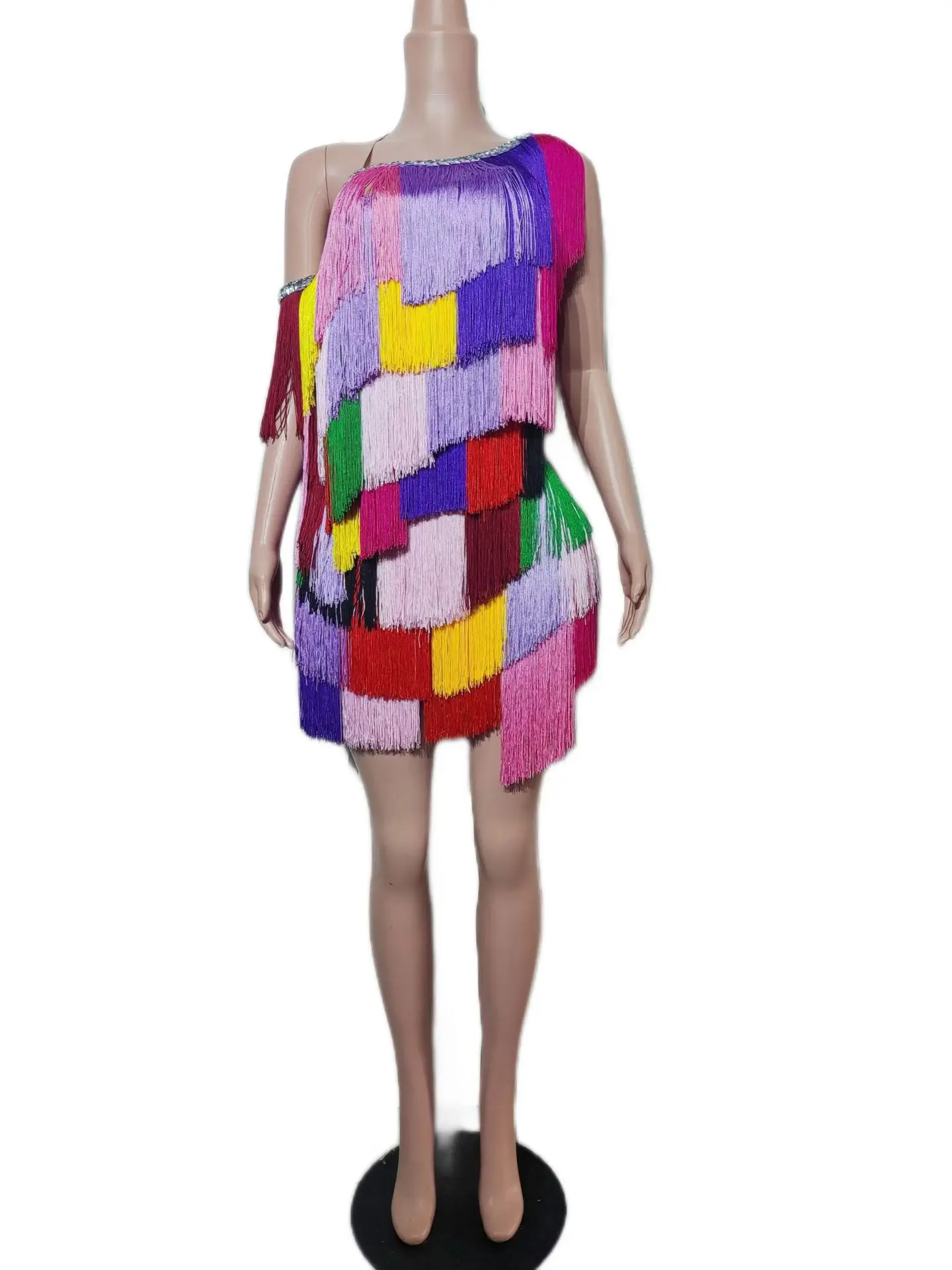 Tiaoseban Luxury Rainbow Fringe One Shoulder Mini Dress Rhinestone Edge Asymmetrical Cut Cocktail Party Performance Costume
Tiaoseban Luxury Rainbow Fringe One Shoulder Mini Dress Rhinestone Edge Asymmetrical Cut Cocktail Party Performance Costume