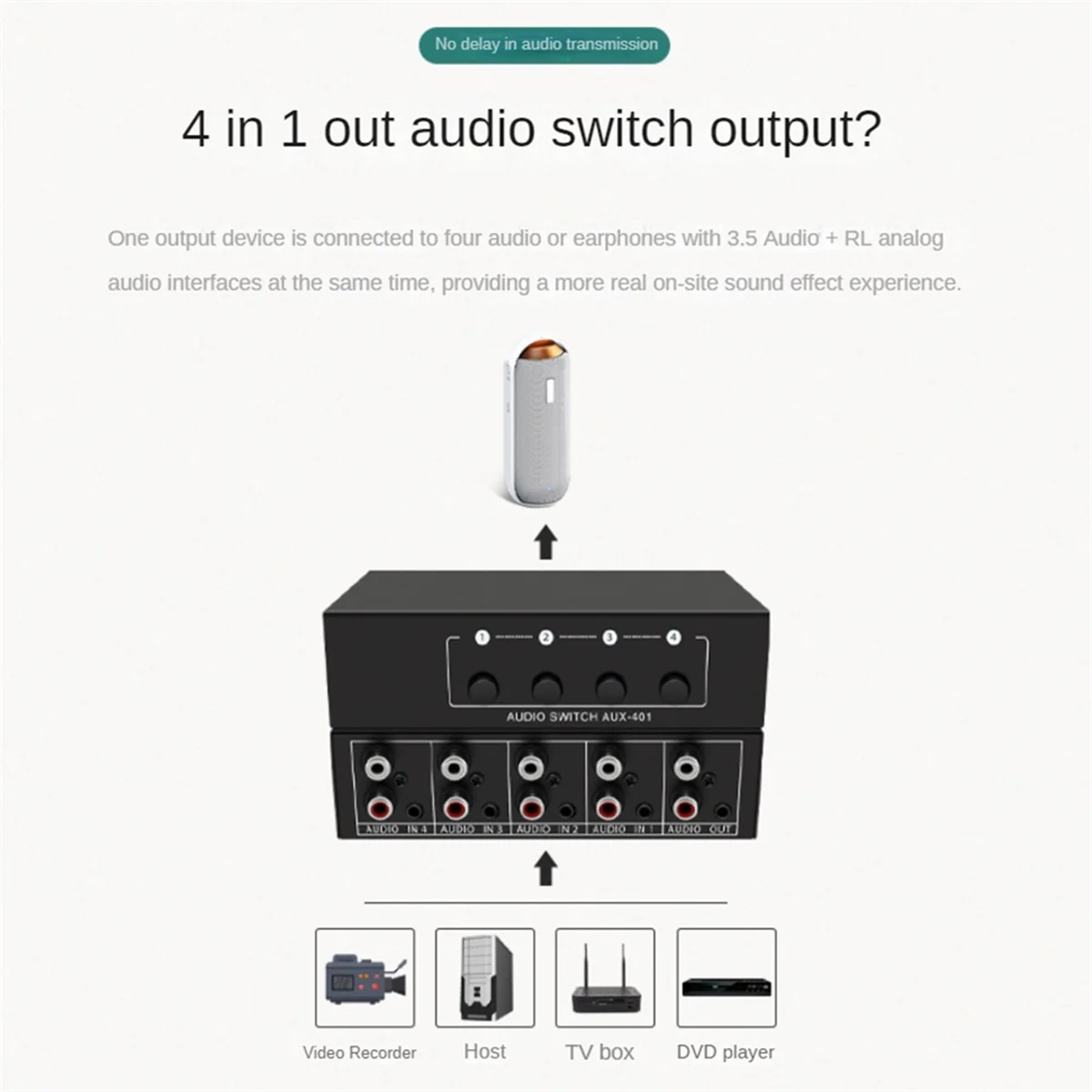 A25P RCA AUX Audio Switcher 4 in 1 Out Stereo Audio Selector 4X1 3.5mm Aux L/R RCA Audio Switch Box Analog Audio Selector, A
A25P RCA AUX Audio Switcher 4 in 1 Out Stereo Audio Selector 4X1 3.5mm Aux L/R RCA Audio Switch Box Analog Audio Selector, A