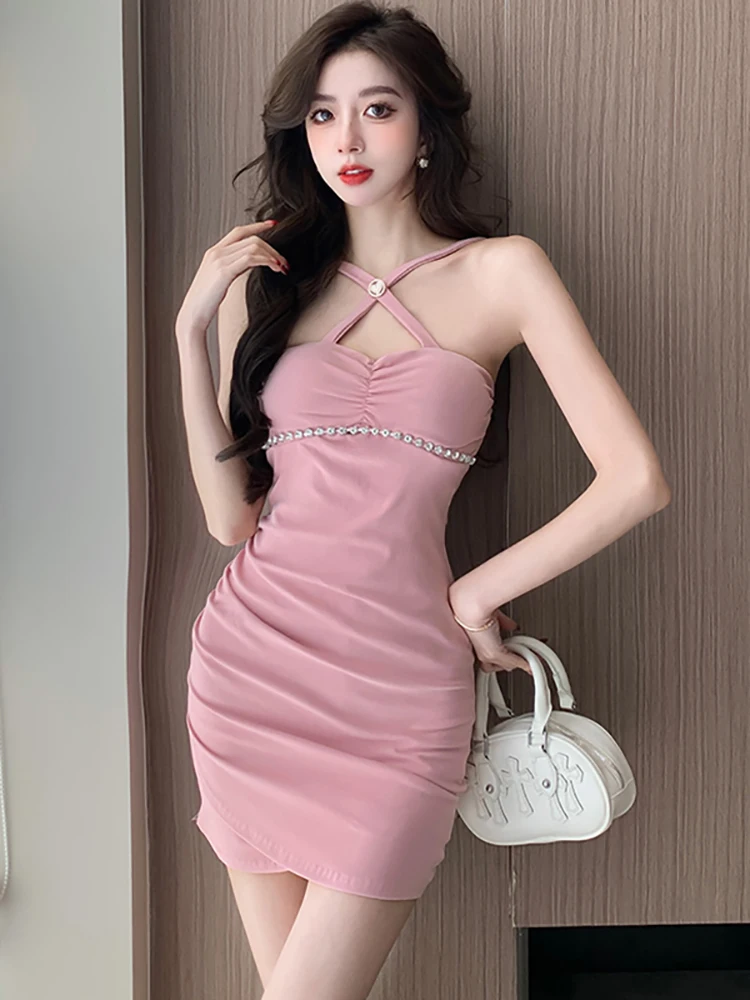 Women Pink Chic Diamonds Elegant Neck-mounted Sexy Dress Summer Bodycon Hip Wrap Dress 2025 Korean Fashion Festival Party Dress
Women Pink Chic Diamonds Elegant Neck-mounted Sexy Dress Summer Bodycon Hip Wrap Dress 2025 Korean Fashion Festival Party Dress