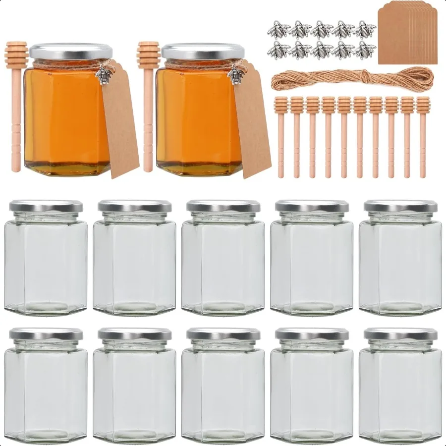 10 oz Honey Jars with Dipper 12 Pack Hexagon Glass Jar with Silver Lids Wooden Sticks for Baby Shower Favors Wedding Favors for
10 oz Honey Jars with Dipper 12 Pack Hexagon Glass Jar with Silver Lids Wooden Sticks for Baby Shower Favors Wedding Favors for