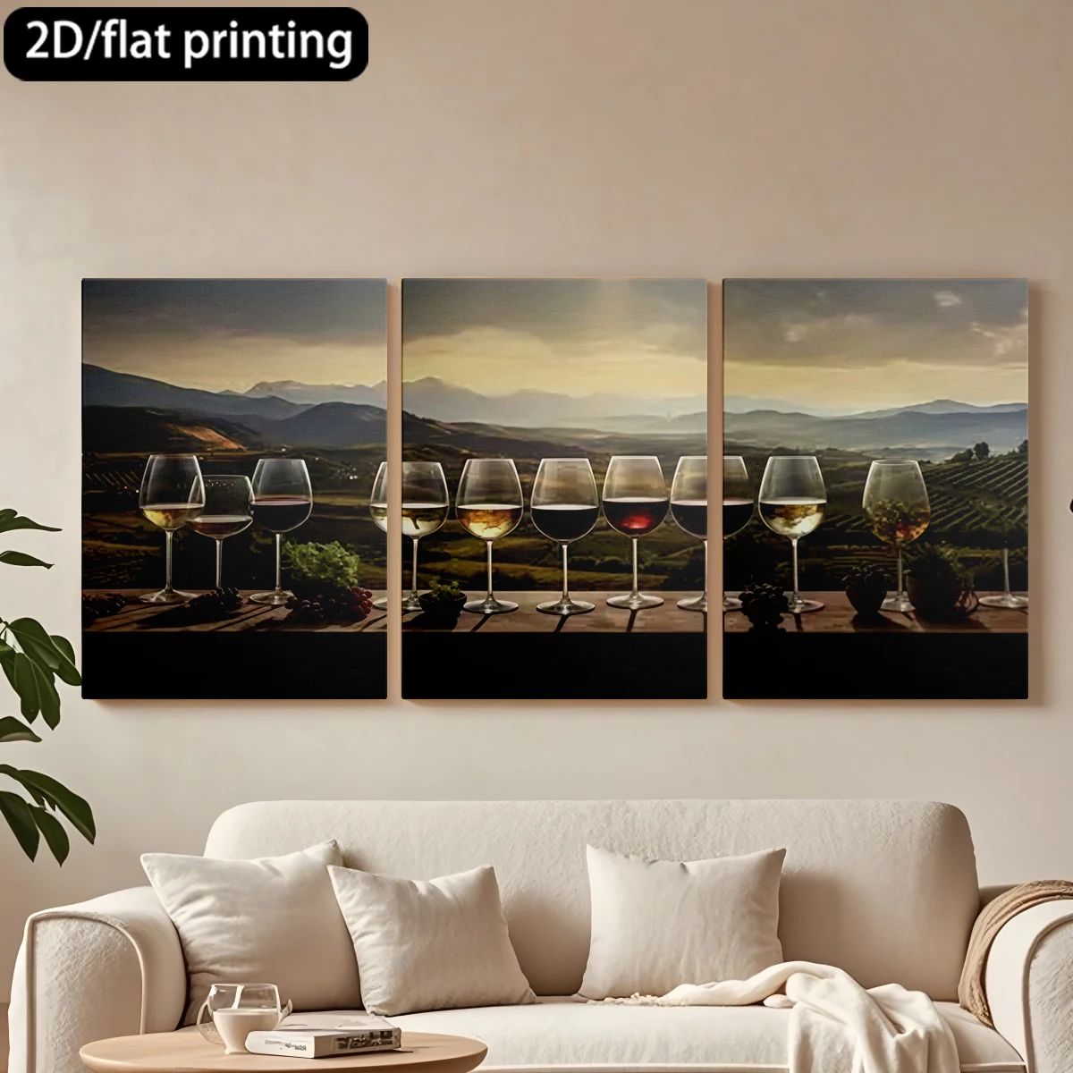 2D flat printing 3pc wooden frame canvas decorative painting Wine glasses, vineyard, mountains.Corridor bedroom decoration
2D flat printing 3pc wooden frame canvas decorative painting Wine glasses, vineyard, mountains.Corridor bedroom decoration