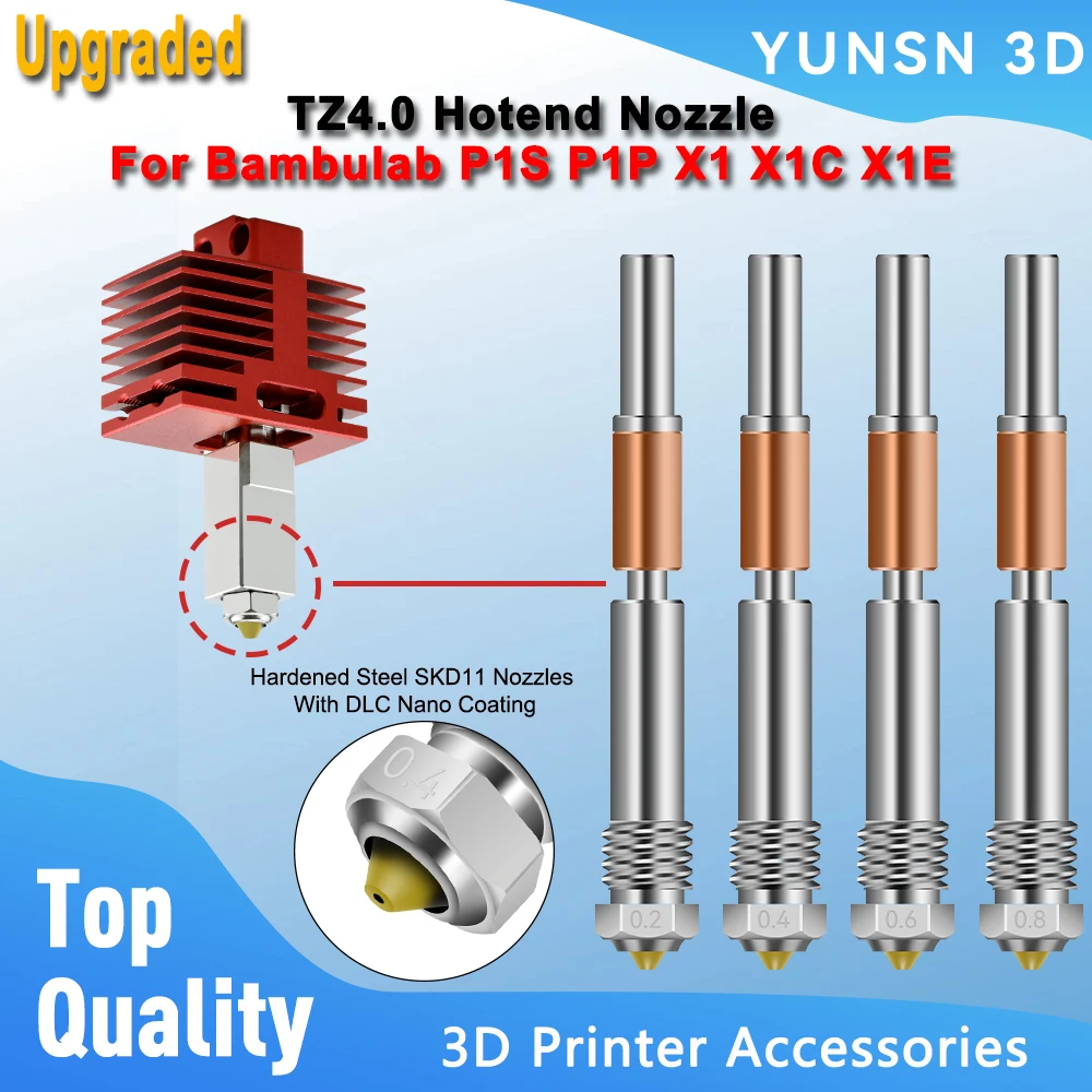 TZ4.0 Nozzle For Bambulab P1S P1P X1 X1C X1E Upgraded One-Piece Hardened Steel SKD11 Nozzles DLC Nano Coating For Bambu Lab X1C
TZ4.0 Nozzle For Bambulab P1S P1P X1 X1C X1E Upgraded One-Piece Hardened Steel SKD11 Nozzles DLC Nano Coating For Bambu Lab X1C