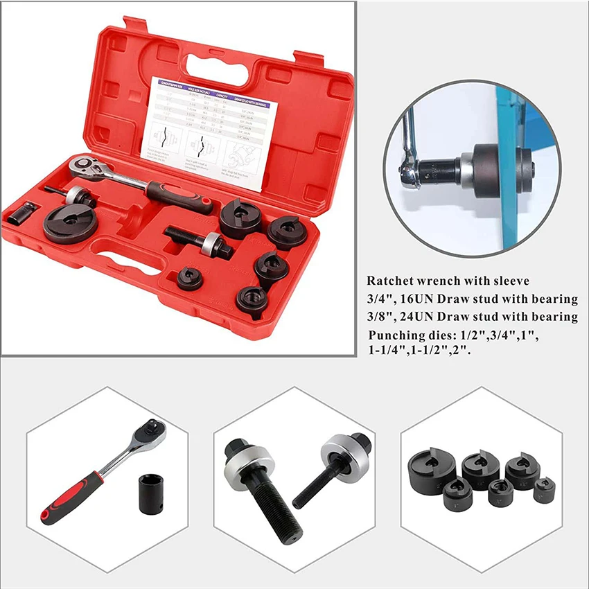 Manual Knockout Punch Kit Portable Hole Making Tool MK-60 range from 1/2" to 2" (22.5 to 61.5mm) Ratchet Hole Puncher
Manual Knockout Punch Kit Portable Hole Making Tool MK-60 range from 1/2" to 2" (22.5 to 61.5mm) Ratchet Hole Puncher