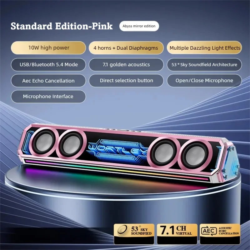 All-in-One Gaming Soundbar,7.1 Surround Sound, RGB Rhythm Light, Bluetooth 5.4 & Wired Connection, One-Touch Volume/Mic Control
All-in-One Gaming Soundbar,7.1 Surround Sound, RGB Rhythm Light, Bluetooth 5.4 & Wired Connection, One-Touch Volume/Mic Control