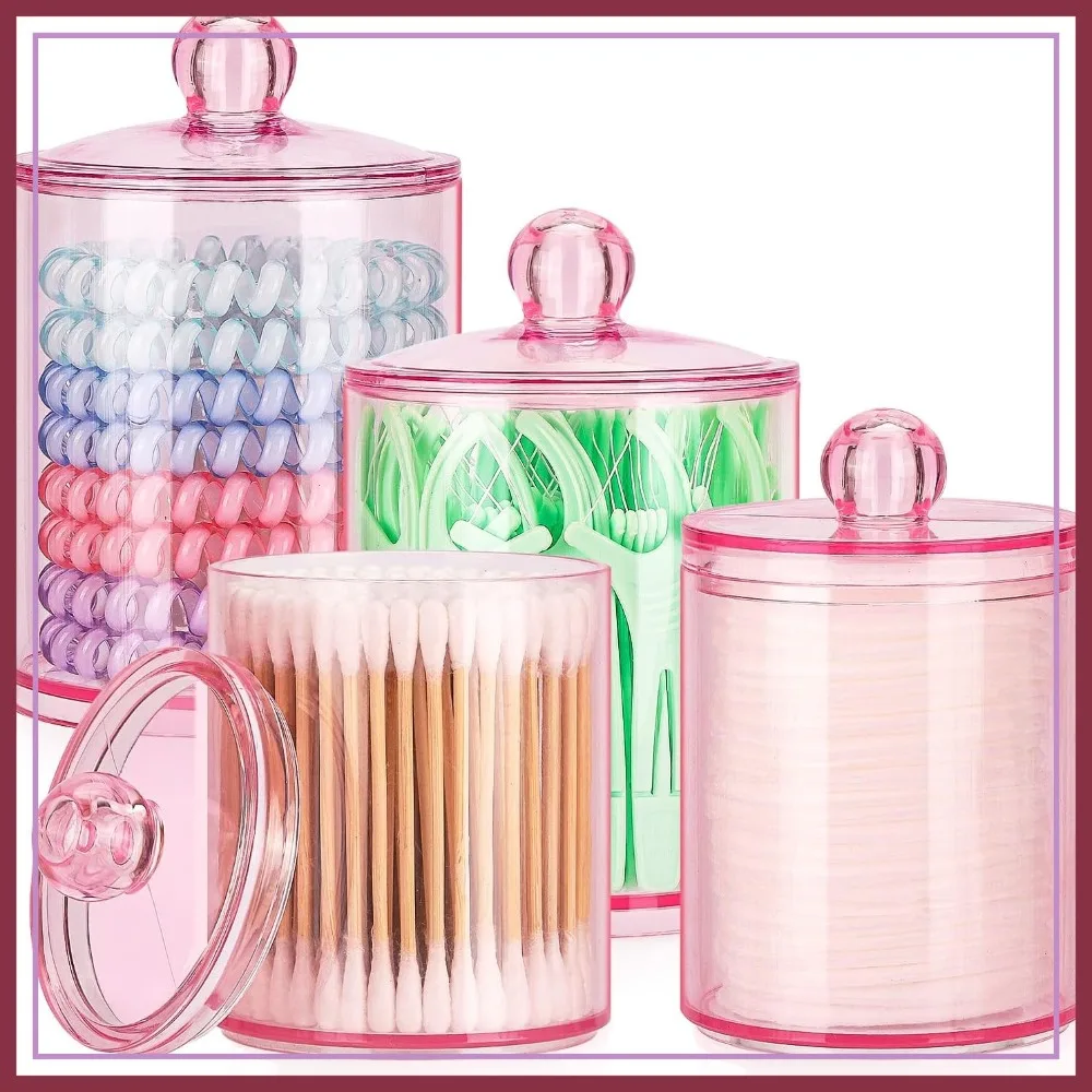 4 Pack 12 oz & 10 oz Cotton Swab Holder with Lids for Bathroom Organization, Pink Plastic Apothecary Jars
4 Pack 12 oz & 10 oz Cotton Swab Holder with Lids for Bathroom Organization, Pink Plastic Apothecary Jars