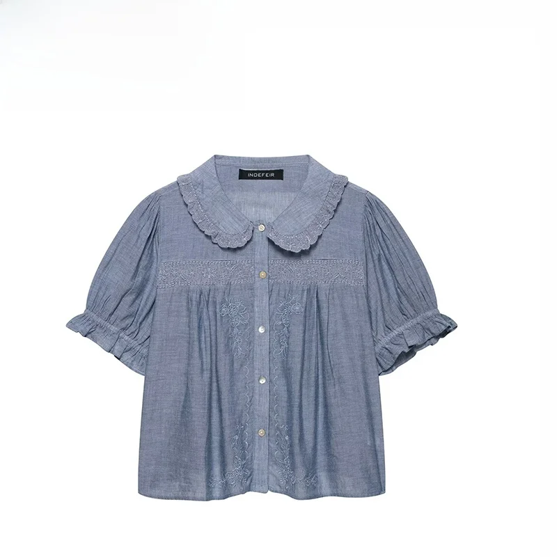 ZBZA Spring New Women's Faion Design Embroidered Flower irt Casual Loose Fit ort Sve Doll Collar Polyester Fiber
ZBZA Spring New Women's Faion Design Embroidered Flower irt Casual Loose Fit ort Sve Doll Collar Polyester Fiber