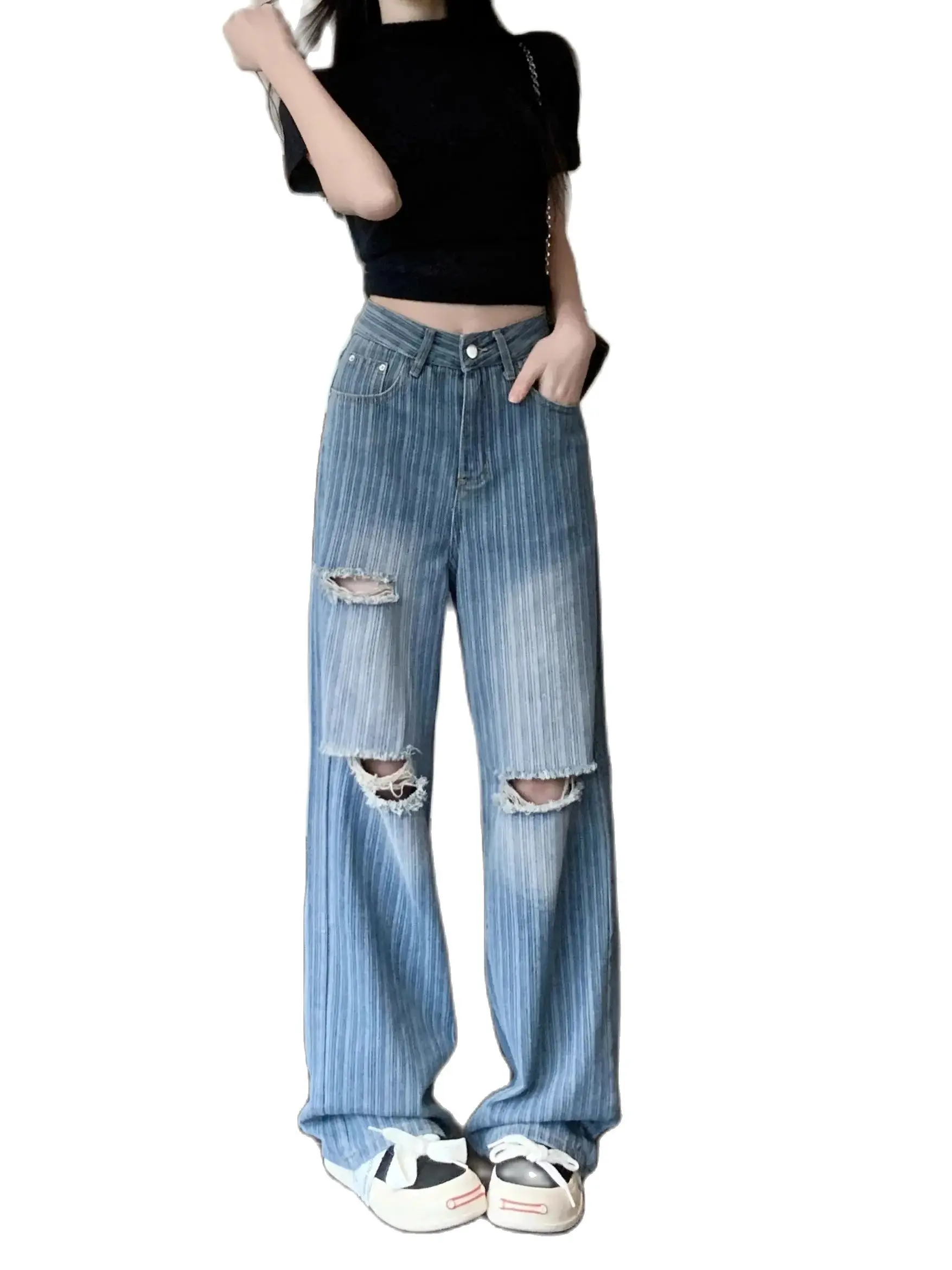 Nostalgic Stripe Jeans for Women's Y2k Summer Design High Waist Straight Leg Slimming Wide Leg Floor Dragging Pants 2024
Nostalgic Stripe Jeans for Women's Y2k Summer Design High Waist Straight Leg Slimming Wide Leg Floor Dragging Pants 2024