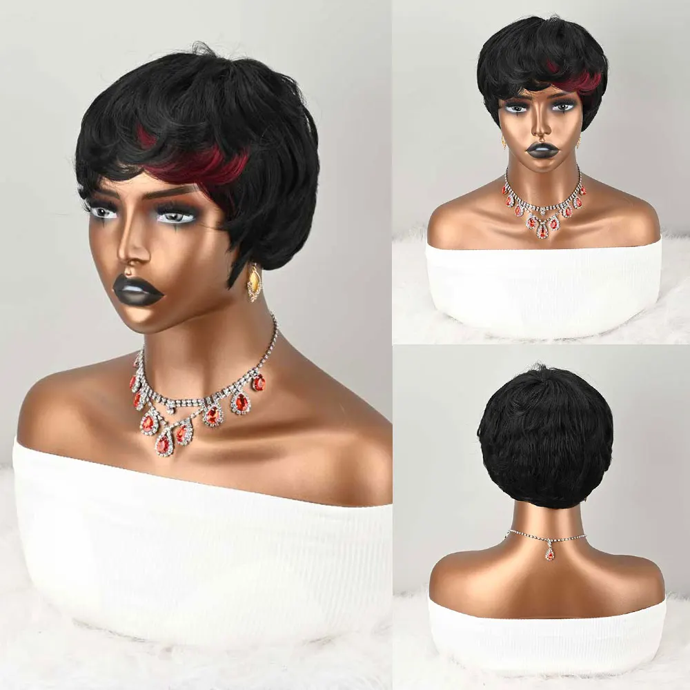 Short Layered Pixie Wig with Red Highlights Black Synthetic Hair Wig with Bangs, Natural Looking Daily Wear Wig for Women
Short Layered Pixie Wig with Red Highlights Black Synthetic Hair Wig with Bangs, Natural Looking Daily Wear Wig for Women