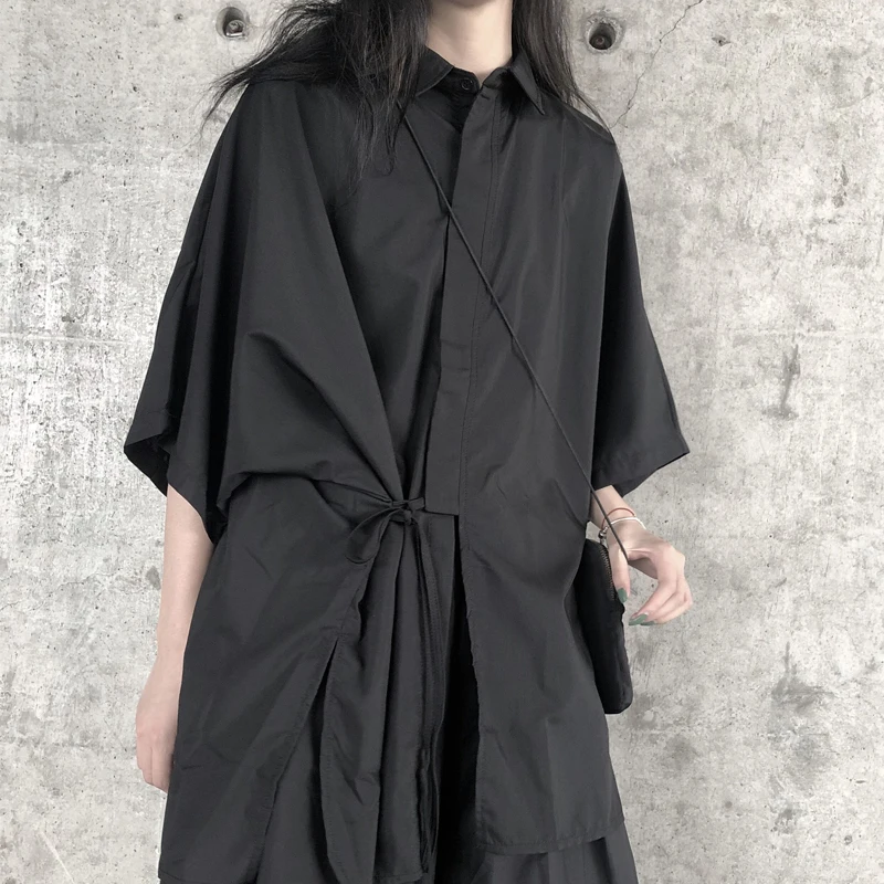 Loose Short Sleeve Shirt Women's Original Design Bandage Batswing Polyester Summer Cool Feeling Breathable Casual Shirt
Loose Short Sleeve Shirt Women's Original Design Bandage Batswing Polyester Summer Cool Feeling Breathable Casual Shirt