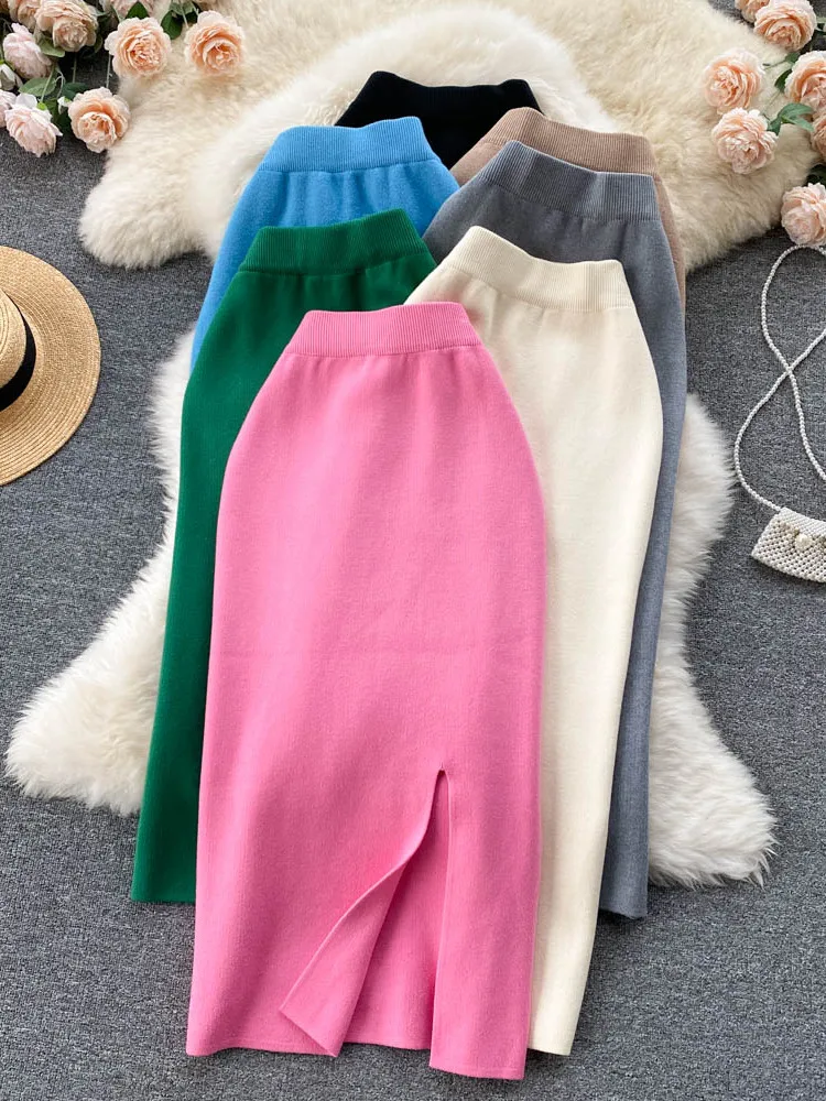 Simple Color Knitted f Skirt High Waist Slimming Mid-Length with Slit Elastic Wrap around Skirt for Daily Wear
Simple Color Knitted f Skirt High Waist Slimming Mid-Length with Slit Elastic Wrap around Skirt for Daily Wear
