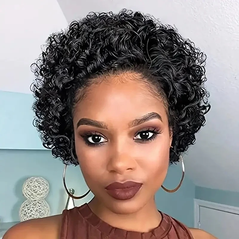 Fashionable short hair, African small curls, naturally voluminous curly wig
Fashionable short hair, African small curls, naturally voluminous curly wig