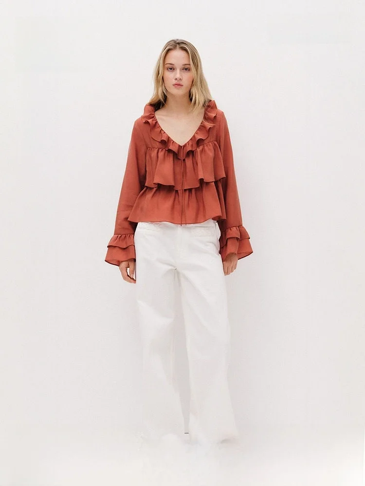 Hm2026 Summer New Women's Shirt Ruffle Hem Casual Style Long Sleeve V-neck Polyester Lyocell Blend Comfortable Fit Fashion Top
Hm2026 Summer New Women's Shirt Ruffle Hem Casual Style Long Sleeve V-neck Polyester Lyocell Blend Comfortable Fit Fashion Top