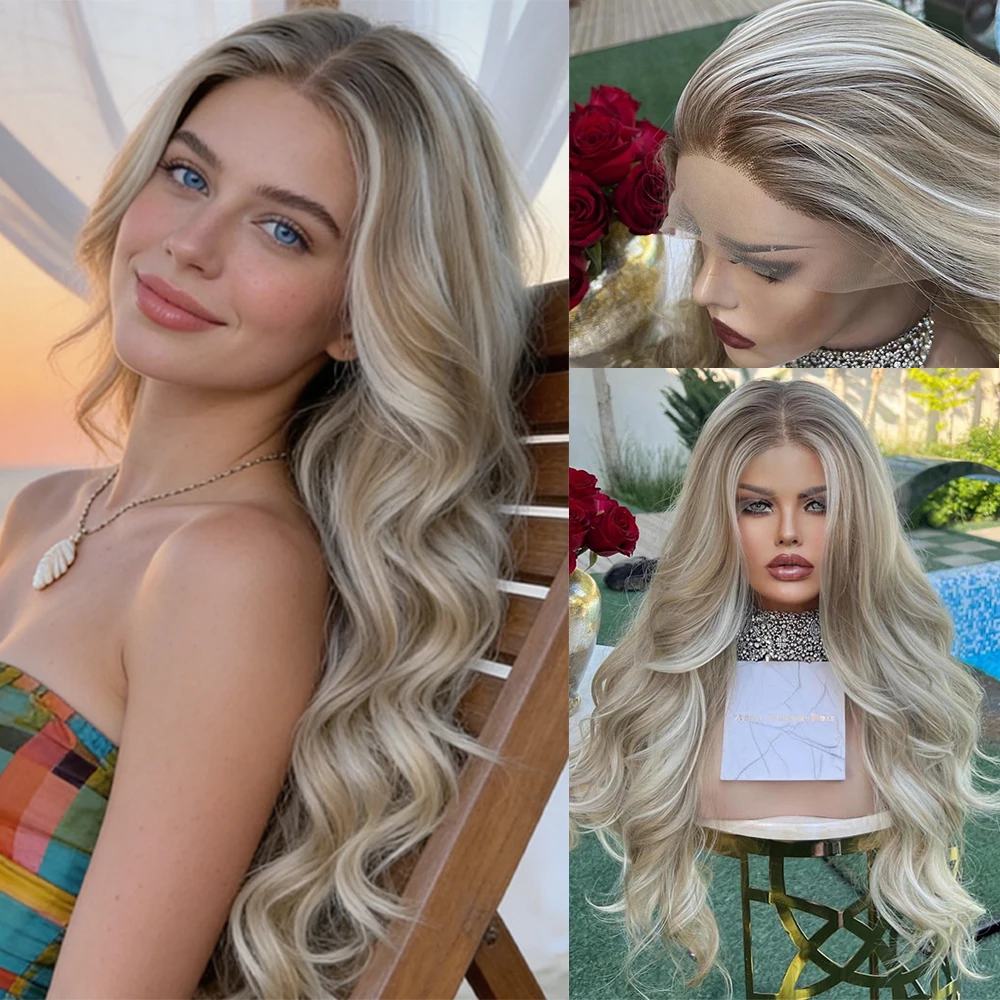 Long Luxury Womens Wig Light Blonde Ash Highlights Synthetic Fiber Loose Wave Wig 13x4 Glueless Lace Front Wig Cosplay Party Use
Long Luxury Womens Wig Light Blonde Ash Highlights Synthetic Fiber Loose Wave Wig 13x4 Glueless Lace Front Wig Cosplay Party Use