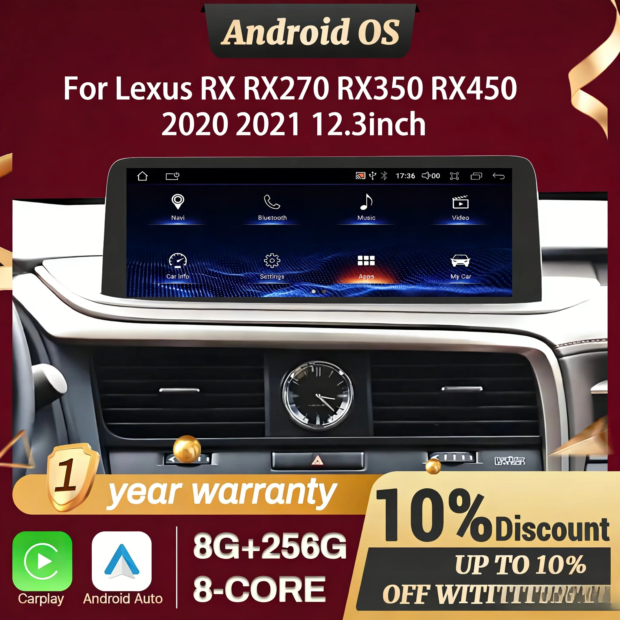 12.3inch Car Radio Wireless CarPlay Multimedia For Lexus RX RX270 RX350 RX450 2020 2021 Snapdragon 685 Screen