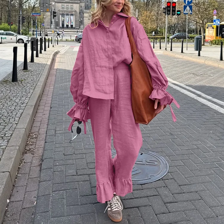 2025 Autumn Fashion Loose Pink Cotton Women's Two Pieces Set Elegant Long Sleeve Shirt With High Waist Wide Pants Set Female
2025 Autumn Fashion Loose Pink Cotton Women's Two Pieces Set Elegant Long Sleeve Shirt With High Waist Wide Pants Set Female