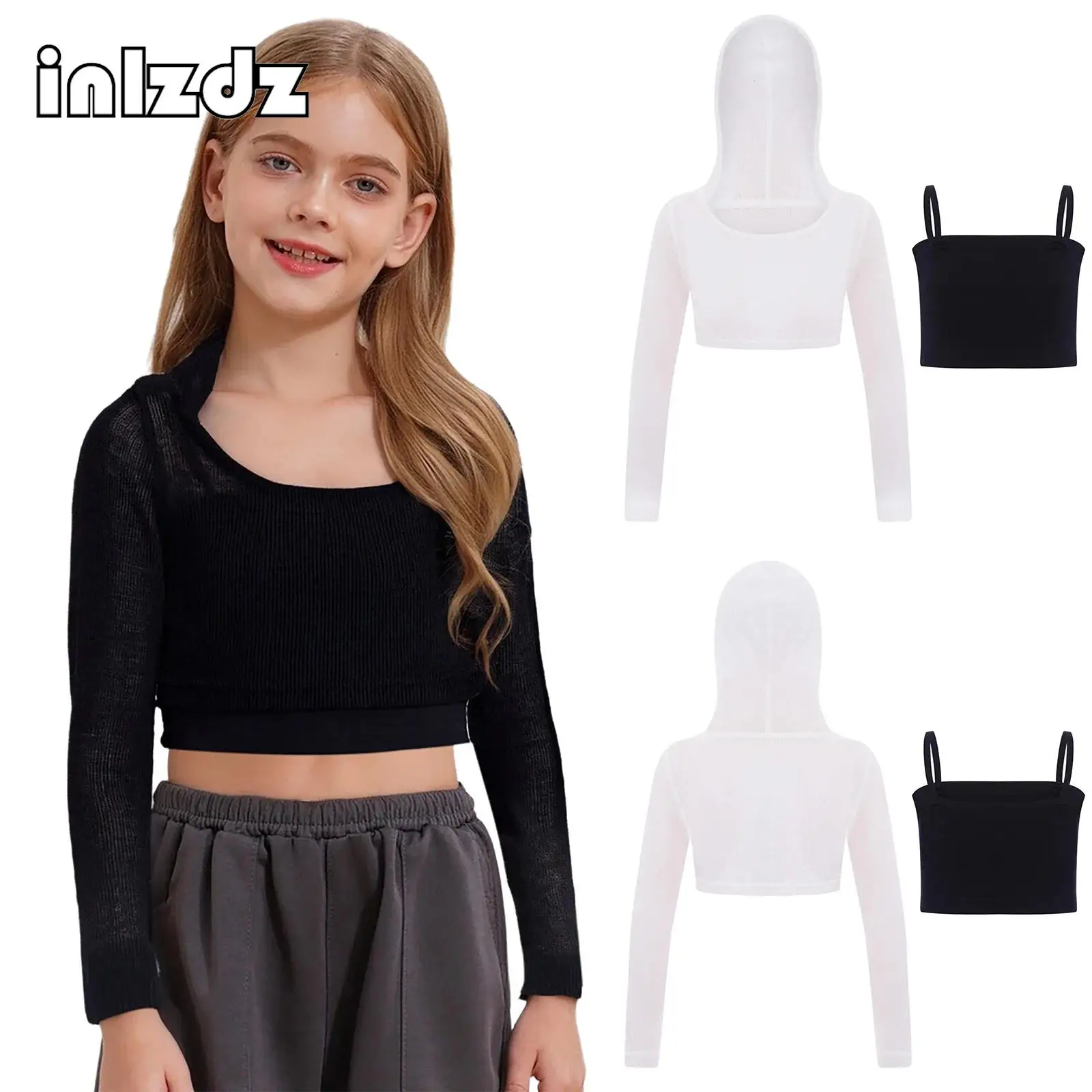 Kids Girl Street Wear Hip Hop Jazz Dance Costume Long Sleeve See-Through Hooded Crop Top+Spaghetti Straps Camisole Dancewear Set
Kids Girl Street Wear Hip Hop Jazz Dance Costume Long Sleeve See-Through Hooded Crop Top+Spaghetti Straps Camisole Dancewear Set