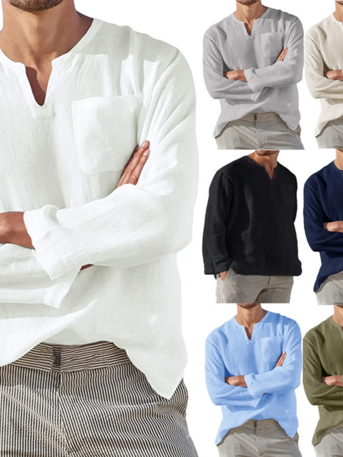 Men's Long Sleeve V-Neck Loose Fit Shirt Polyester Fiber Youth Fashion Printed Collar Color Spring Summer Autumn W...
Men's Long Sleeve V-Neck Loose Fit Shirt Polyester Fiber Youth Fashion Printed Collar Color Spring Summer Autumn W...