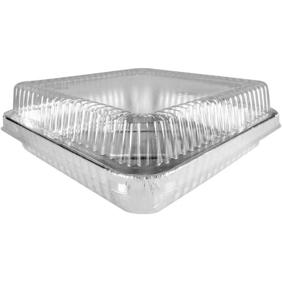 Одноразовая алюминиевая квадратная форма для торта с прозрачной пластиковой крышкой — форма для выпечки тортов 7-7/8 x 7-7/8 дюймов для бровей, кастрюли — алюминий