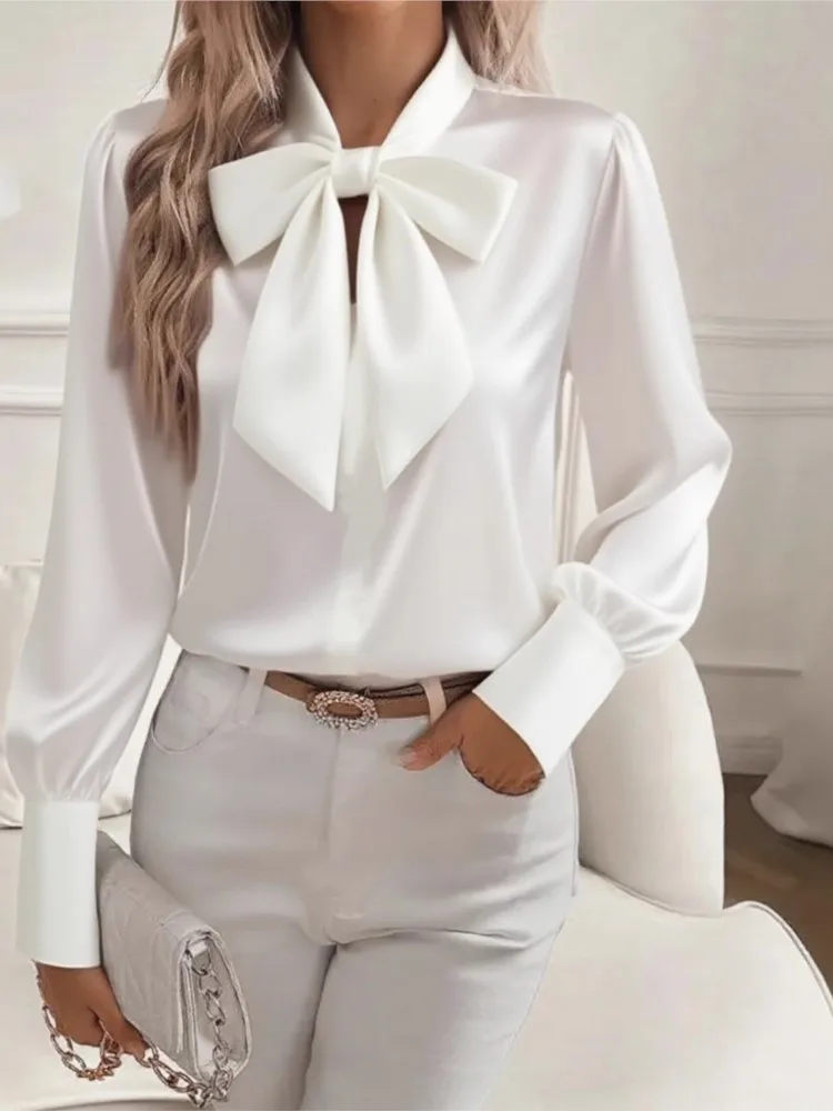 Новая модная женская рубашка с бантом, элегантная однотонная блузка с длинным рукавом, повседневная офисная одежда для женщин, стильный пуловер для отпуска
Новая модная женская рубашка с бантом, элегантная однотонная блузка с длинным рукавом, повседневная офисная одежда для женщин, стильный пуловер для отпуска