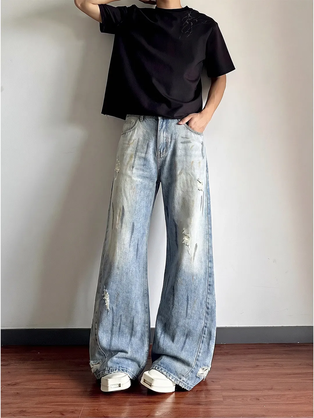 Blue Splashed Ink Knife Jeans Men's Spring Summer Loose Wide Leg Long Pants Torn Denim mid Waist Zipper Casual Streetwear
Blue Splashed Ink Knife Jeans Men's Spring Summer Loose Wide Leg Long Pants Torn Denim mid Waist Zipper Casual Streetwear