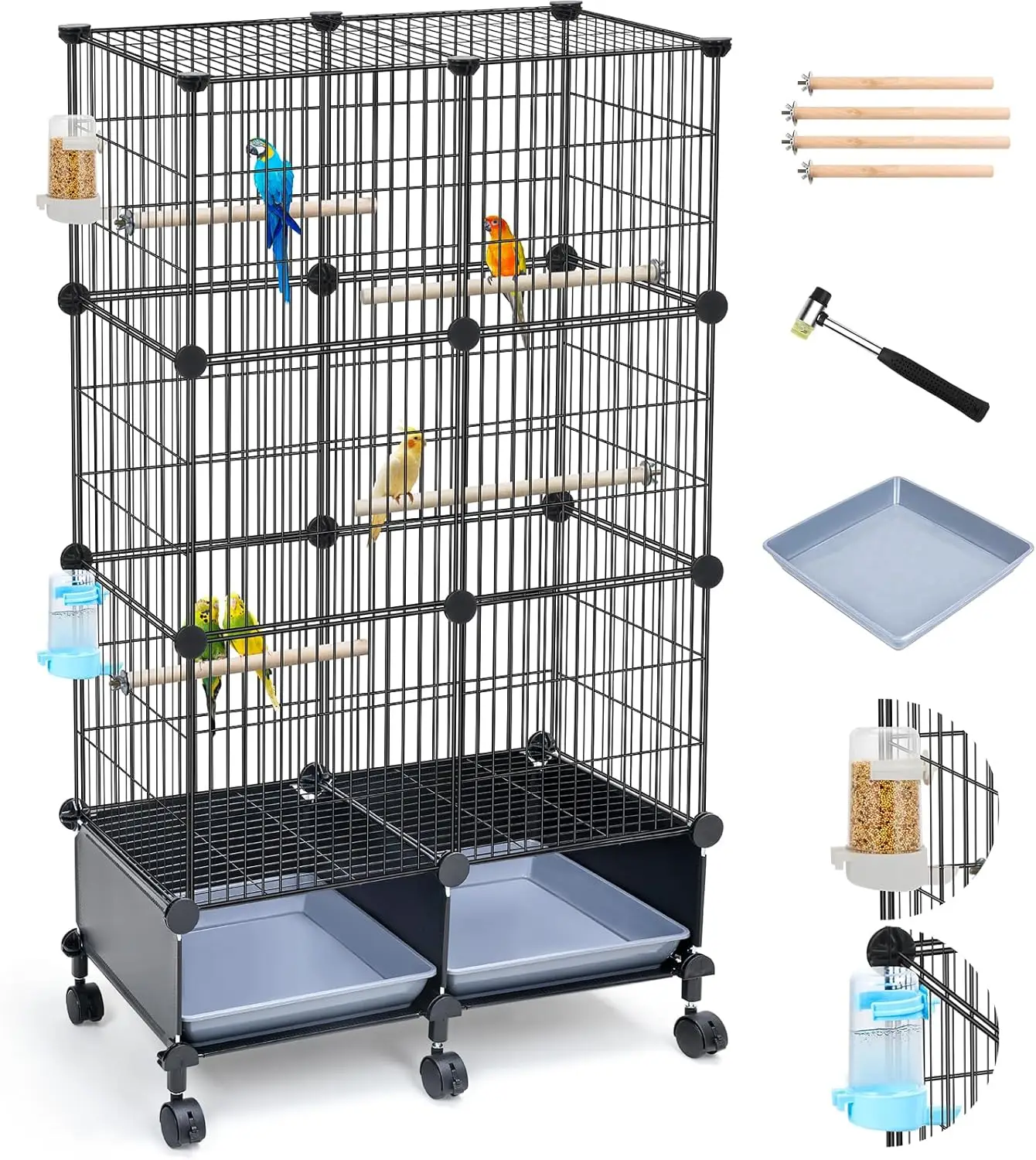 46-Inch Metal Bird Cage with Wooden Perches, Slide-Out Tray, Water Bottle & Feeder for Parrots and Small Birds
46-Inch Metal Bird Cage with Wooden Perches, Slide-Out Tray, Water Bottle & Feeder for Parrots and Small Birds