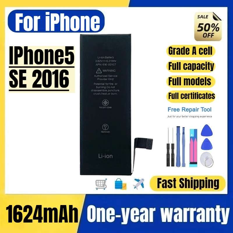Battery for IPhone5 SE 2016 Mobile Phone Battery High Quality Replacement Bateria Grade A Cell with Tools
Battery for IPhone5 SE 2016 Mobile Phone Battery High Quality Replacement Bateria Grade A Cell with Tools