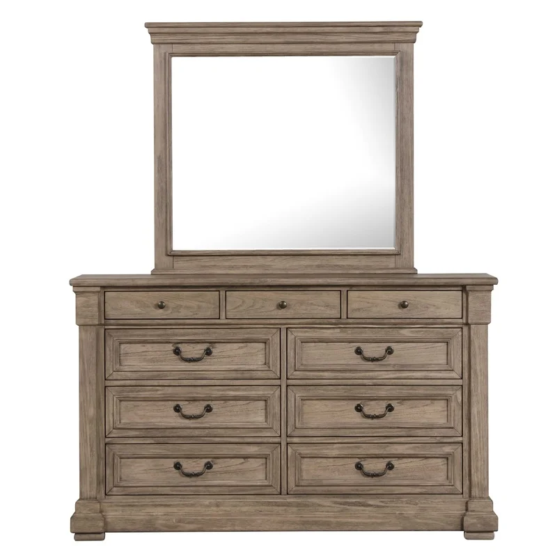 Contemporary Dresser with Mirror, Weathered Gray Finish, English Dovetail Drawers, Metal Handles, Bedroom Furniture
Contemporary Dresser with Mirror, Weathered Gray Finish, English Dovetail Drawers, Metal Handles, Bedroom Furniture