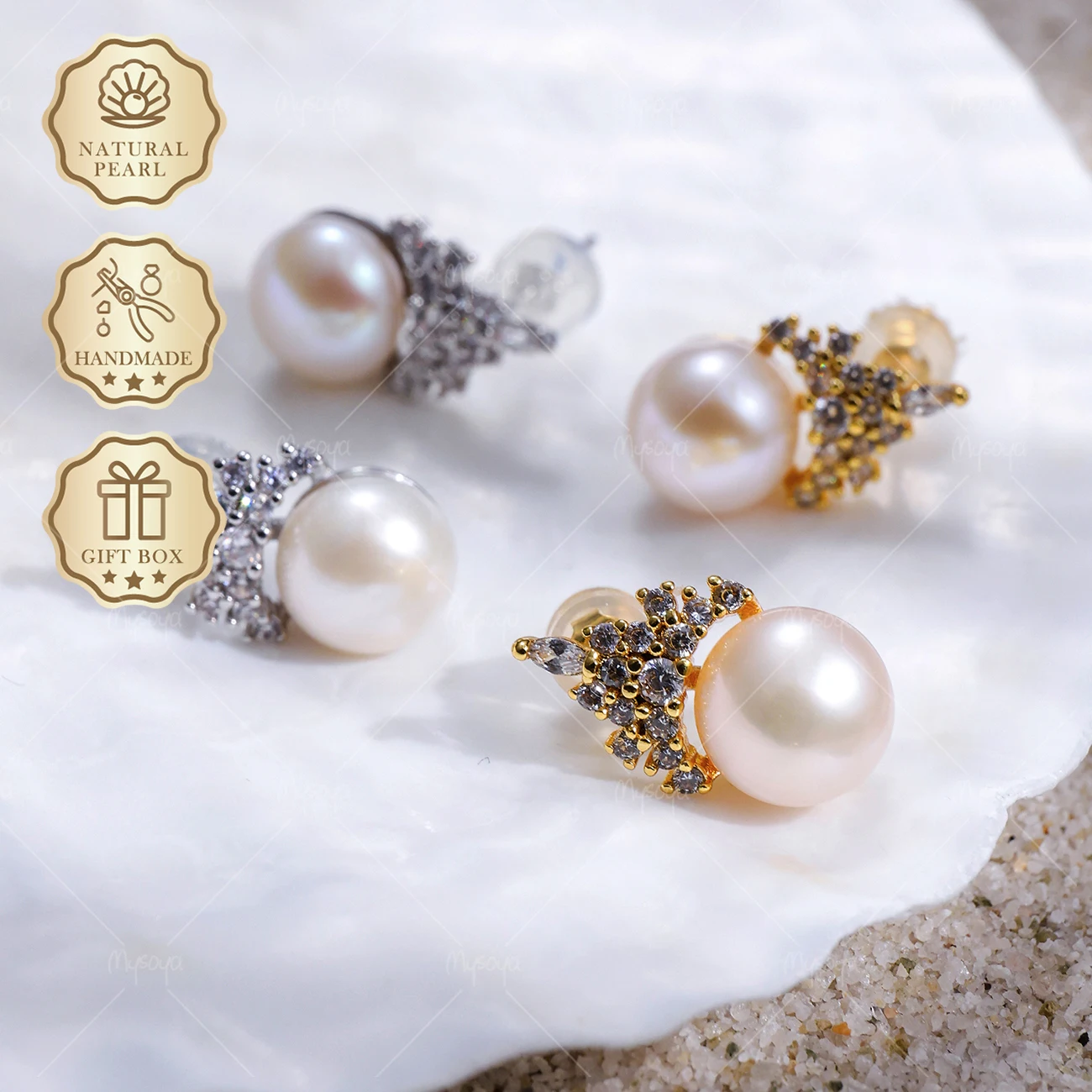 MYSOYA 8-9mm Gold/Silver Crown Pearl Stud Earrings, Gift Box, Birthday & Mother's Day Jewelry S443
MYSOYA 8-9mm Gold/Silver Crown Pearl Stud Earrings, Gift Box, Birthday & Mother's Day Jewelry S443