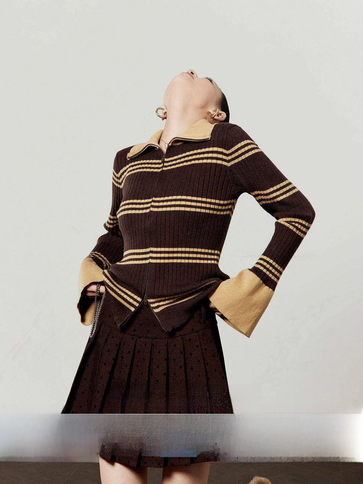 Ce Brown Knitted Slim Fit Cardigan with Flared Sves for Women Commute Casual Sle Vintage Striped Long Sve Zip Closure
Ce Brown Knitted Slim Fit Cardigan with Flared Sves for Women Commute Casual Sle Vintage Striped Long Sve Zip Closure