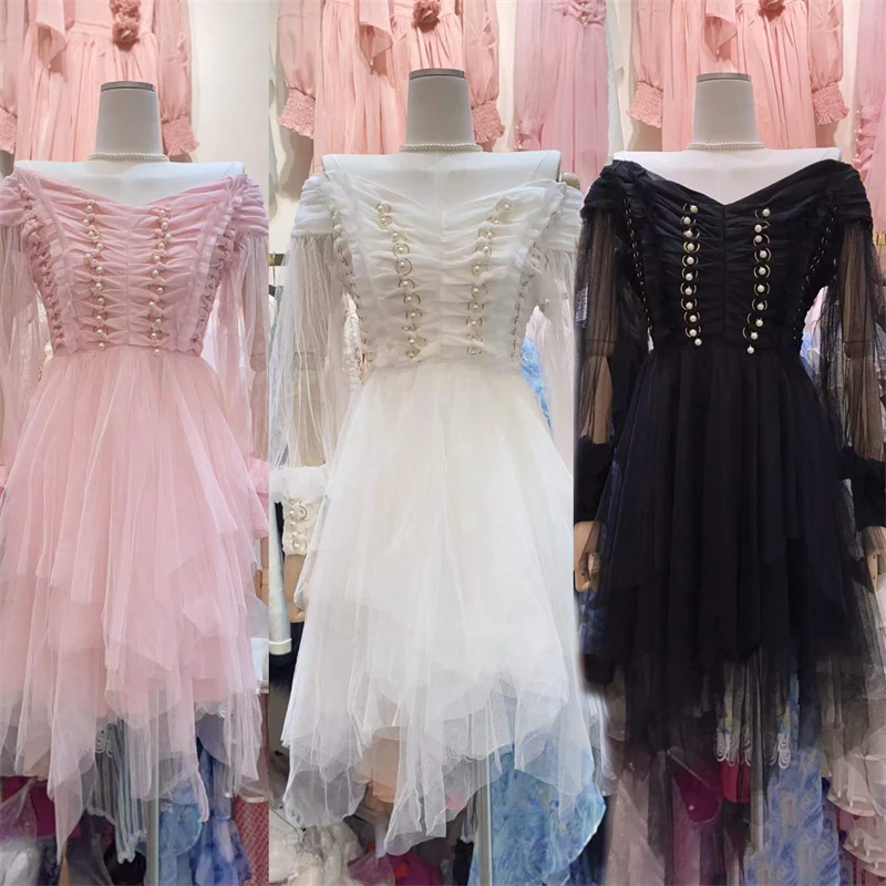 Summer New Bubble Sleeve Dress With Beaded Perspective Irregular Princess Dress High Waist Mesh Dress Black White Pink Women's
Summer New Bubble Sleeve Dress With Beaded Perspective Irregular Princess Dress High Waist Mesh Dress Black White Pink Women's