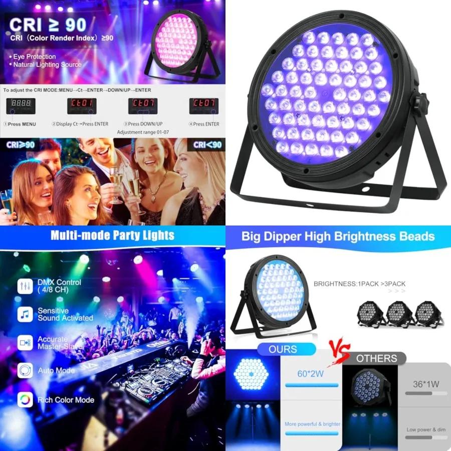 LED Stage Lights Par Lights 120W RGBW 4in1 Bright Lighting with High CRI DMX 512 Sound-Activated Uplights for Event Concert Clu
LED Stage Lights Par Lights 120W RGBW 4in1 Bright Lighting with High CRI DMX 512 Sound-Activated Uplights for Event Concert Clu