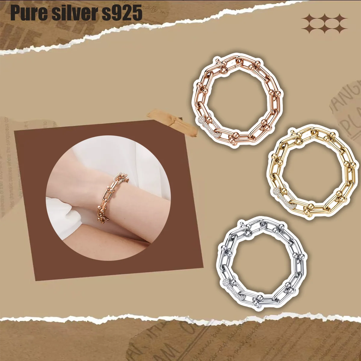 Pure silver s925 bracelet Personalized, fashionable, classic and versatile 18k rose gold bracelet
Pure silver s925 bracelet Personalized, fashionable, classic and versatile 18k rose gold bracelet