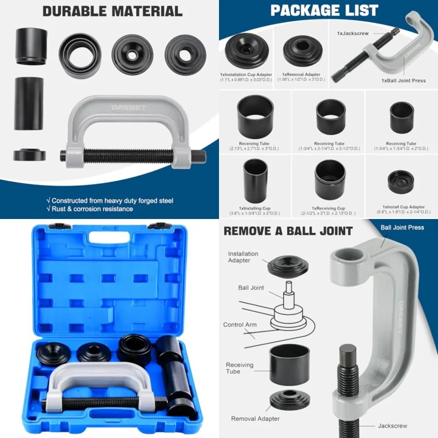 Ball Joint Removal Tool Kit | Ball Joint Press & U Joint Removal Kit Heavy Duty Ball Joint Press Fits Most 2WD and 4WD Cars Light Trucks 10PCS Ball Joint Service Tool Bushing Press Kit (Blue)
Ball Joint Removal Tool Kit | Ball Joint Press & U Joint Removal Kit Heavy Duty Ball Joint Press Fits Most 2WD and 4WD Cars Light Trucks 10PCS Ball Joint Service Tool Bushing Press Kit (Blue)