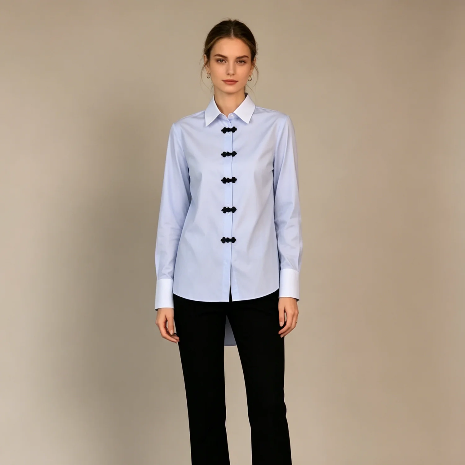 LIMO 2026 Women Blue Chinese Knot Button Shirt Long Sleeve Color Block Collar Office Blouse
LIMO 2026 Women Blue Chinese Knot Button Shirt Long Sleeve Color Block Collar Office Blouse