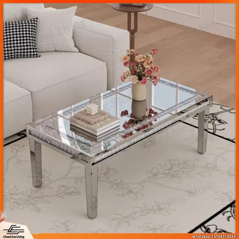 120cm Rectangular Mirrored Coffee Table with Crystal Diamond Inlay Living Room Center Table Modern Accent Table for Office
120cm Rectangular Mirrored Coffee Table with Crystal Diamond Inlay Living Room Center Table Modern Accent Table for Office